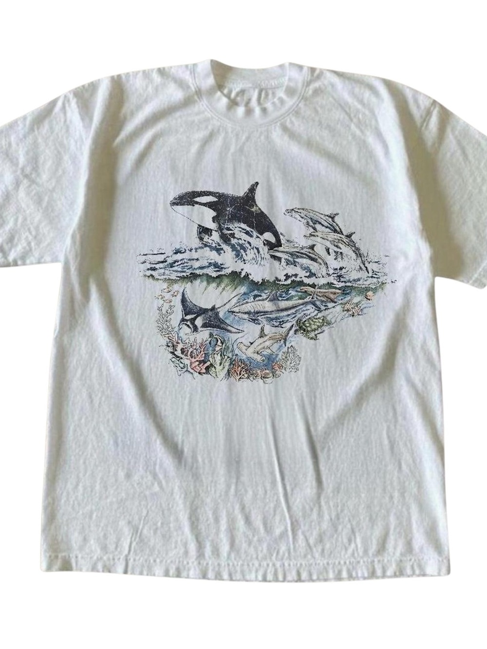 Gildan White Tee with Ocean Wildlife Graphic